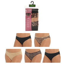 Load image into Gallery viewer, 12 Pack Ladies 5 Pack High Leg Animal Print Briefs