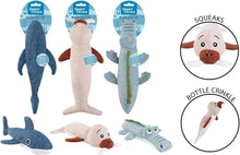 Lade das Bild in den Galerie-Viewer, 12 Pack Squeaky Plush Bottle Crinkle Sea Animal Dog Toy 30cm Assorted