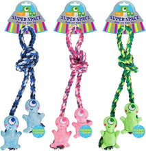 Lade das Bild in den Galerie-Viewer, 12 Pack Squeaky Plush Rope Alien Dog Toy 46cm Assorted Colours