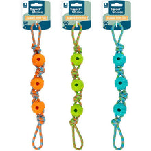 تحميل الصورة إلى عارض المعرض، 12 Pack Rubber & Knotted Rope Pull Dog Toy 47cm Assorted Colours