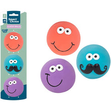 Load image into Gallery viewer, 12 Pack Throw & Fetch Squeaky Latex Smiley Dog Balls 3 Pack Assorted