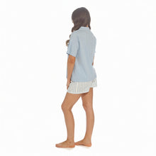 تحميل الصورة إلى عارض المعرض، 6 Pack Ladies 100% Cotton Jersey Blue Button Through PJ Top & Striped Short Set