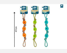 تحميل الصورة إلى عارض المعرض، 12 Pack Rubber & Knotted Rope Pull Dog Toy 47cm Assorted Colours