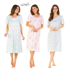 Load image into Gallery viewer, Ladies Primrose in Bloom Short Sleeve Jersey Cotton Rich Nightdress by La Marquise 8 Pack