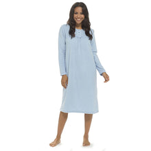 Load image into Gallery viewer, Ladies Soft Touch Polar Fleece Classic Blue Long Sleeve Nightdress by Wolf & Harte 6 Packs