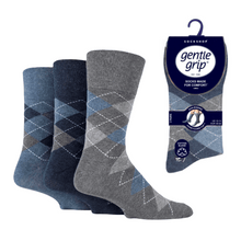 Load image into Gallery viewer, 12 Pairs Mens Bigfoot Gentle Grip Cotton Socks Argyle Denim