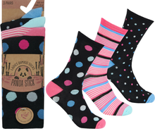 تحميل الصورة إلى عارض المعرض، Panda Stick Ladies Bamboo Blend Comfort Soft Ankle Socks Spots & Stripes