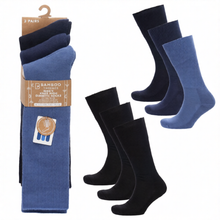 تحميل الصورة إلى عارض المعرض، 6 Pairs Mens Black & Blue Long Length Diabetic Bamboo Knee High Socks