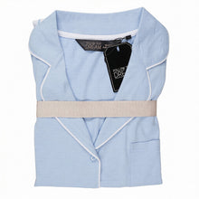 تحميل الصورة إلى عارض المعرض، 6 Pack Ladies 100% Cotton Jersey Blue Button Through PJ Top & Striped Short Set