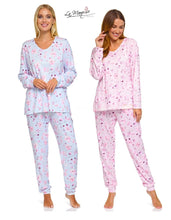 Load image into Gallery viewer, 8 Pack Ladies Floral Reflections V Neck Jersey Stretch Long Sleeve Pyjamas