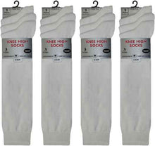 Load image into Gallery viewer, 12 Pairs Girls Knee High Cotton Rich School Socks White