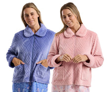 تحميل الصورة إلى عارض المعرض، Ladies Soft Feel Faux Fur Trim Cosy Fleece Zip Bed Jacket
