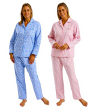 تحميل الصورة إلى عارض المعرض، Ladies Brushed 100% Cotton Pretty Vines Print Wincyette Revere Collar Pyjamas
