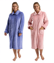 تحميل الصورة إلى عارض المعرض، Ladies Embossed Soft Feel Faux Fur Trim Cosy Fleece Zip Gown
