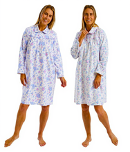 تحميل الصورة إلى عارض المعرض، Ladies 40" Brushed 100% Cotton Floral Print Wincyette Long Sleeve Nightdress
