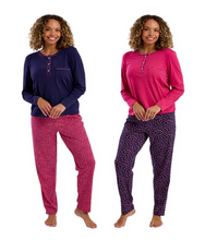 تحميل الصورة إلى عارض المعرض، Ladies Long Sleeve Neon Leopard 100% Knitted Cotton Jersey Pyjama Set
