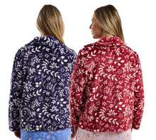 تحميل الصورة إلى عارض المعرض، Ladies Leaf Silhouette Embossed Cosy Fleece Zip Bed Jacket
