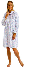 تحميل الصورة إلى عارض المعرض، Ladies 40" Brushed 100% Cotton Floral Print Wincyette Long Sleeve Nightdress
