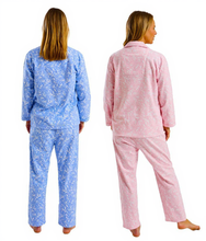 تحميل الصورة إلى عارض المعرض، Ladies Brushed 100% Cotton Pretty Vines Print Wincyette Revere Collar Pyjamas
