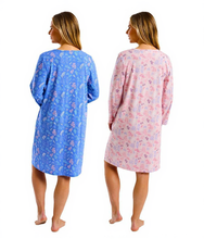 تحميل الصورة إلى عارض المعرض، Ladies Polycotton Autumn Leaf Pintuck Soft Knitted Jersey Long Sleeve Nightdress
