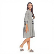 Load image into Gallery viewer, Ladies Long Sleeved Panda Print One Sized Jersey Nightshirt Grey
