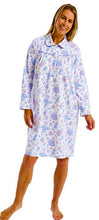 تحميل الصورة إلى عارض المعرض، Ladies 40" Brushed 100% Cotton Floral Print Wincyette Long Sleeve Nightdress
