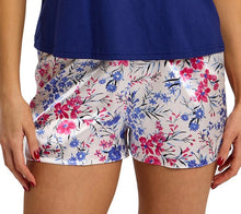 تحميل الصورة إلى عارض المعرض، Ladies Vibrant Floral Print Satin &amp; Jersey Short Pyjama Set Navy &amp; Cerise
