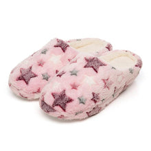 Afbeelding in Gallery-weergave laden, 6 Pairs Ladies Pink Stars Mule Slippers With Faux Fur Lining by Slumberzzz
