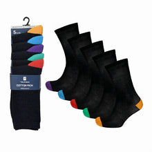 Carica l'immagine nel visualizzatore di Gallery, 30 Pairs Mens 5 Pair Pack Cotton Rich Coloured Contrast Heel &amp; Toe Socks by Tom Franks
