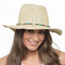 Lade das Bild in den Galerie-Viewer, 6 Pack Ladies Wide Brim Straw Hat With Seashell Trim
