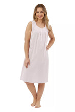 Load image into Gallery viewer, Ladies Marlon 100% Cotton 40" Dobby Spot Sleeveless Wide Strap Woven Nightdress

