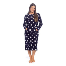 Afbeelding in Gallery-weergave laden, 6 Pack Ladies Polar Fleece Star Print Long Length Nightdress Navy
