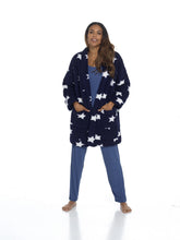 Load image into Gallery viewer, 6 Pack Ladies Sherpa Fluffy Fleece Edge To Edge Cardigan Navy With White Stars

