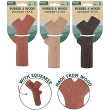 تحميل الصورة إلى عارض المعرض، 12 Pack Squeaky Rubber &amp; Wood Stick Dog Toy 18.5cm Assorted Colours
