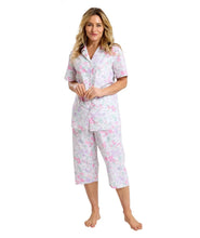 تحميل الصورة إلى عارض المعرض، Ladies 100% Woven Cotton Summer Meadow Button Through Crop Leg Pyjamas
