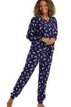 تحميل الصورة إلى عارض المعرض، Ladies Long Sleeve Playful Pooch 100% Knitted Cotton Jersey Jogger Pyjama Set Navy
