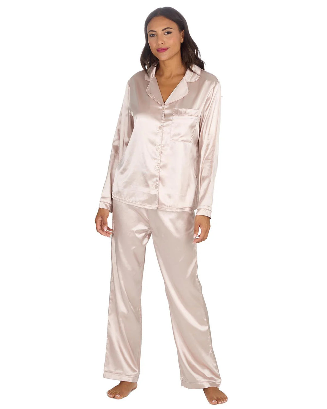 Ladies Long Sleeve Satin Pyjama Set