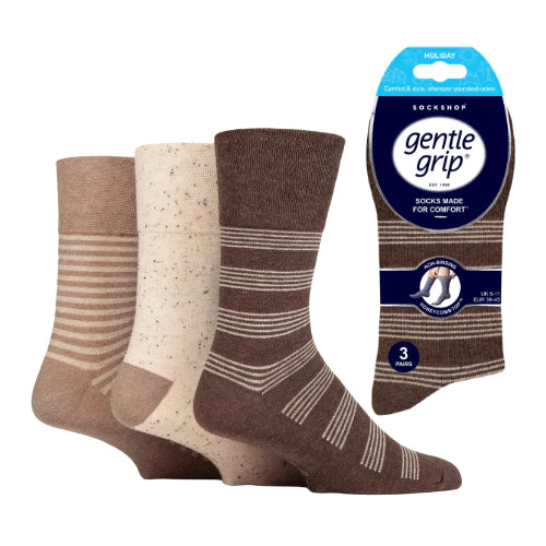 6 Pairs Men's Gentle Grip Cotton Socks Beige Stripe