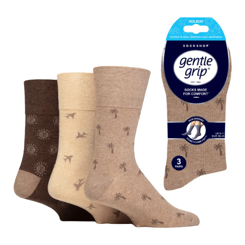 12 Pairs Men's Gentle Grip Cotton Socks Beige Icons