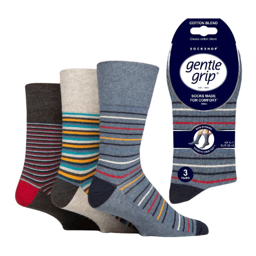 12 Pairs Men's Gentle Grip Cotton Socks Stripe Connection