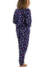 تحميل الصورة إلى عارض المعرض، Ladies Long Sleeve Playful Pooch 100% Knitted Cotton Jersey Jogger Pyjama Set Navy
