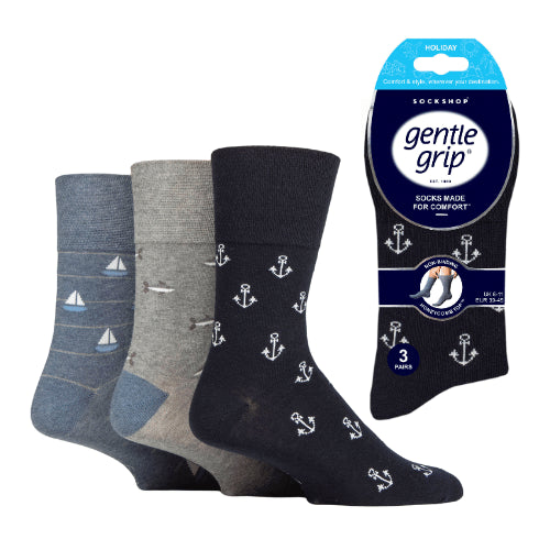 6 Pairs Men's Gentle Grip Cotton Socks Denim Icons