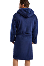 Carica l'immagine nel visualizzatore di Gallery, Mens Navy Holkham Cosy Hooded Sherpa Fleece Robe Gown
