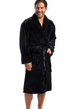 Carica l'immagine nel visualizzatore di Gallery, Mens Black Cosy Sherpa Fleece Shawl Collar Robe Gown
