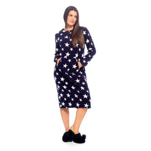 Afbeelding in Gallery-weergave laden, 6 Pack Ladies Polar Fleece Star Print Long Length Nightdress Navy

