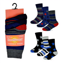 Carica l'immagine nel visualizzatore di Gallery, Boys Star Spot Stripe Design Thermal Socks by Heatguard 12 x 3 Pair Packs
