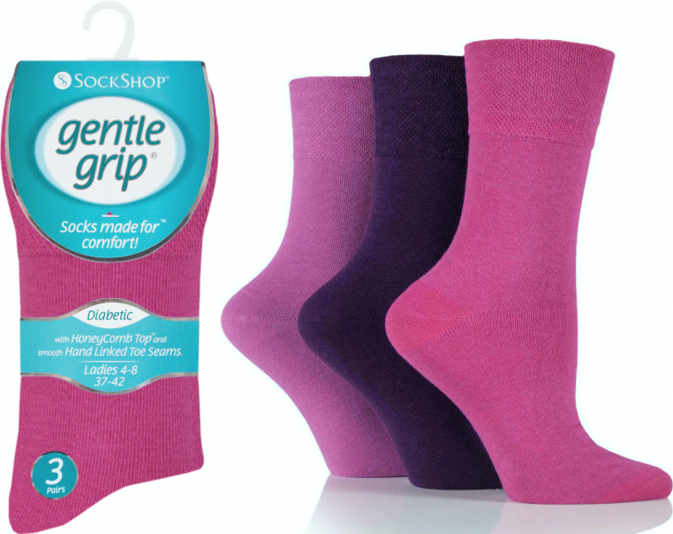 6 Pairs Ladies Diabetic Gentle Grip Seamless Toe Socks Pink UK 4-8