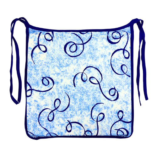 Blue Swirl Design Cotton Seat Pad Set of 2