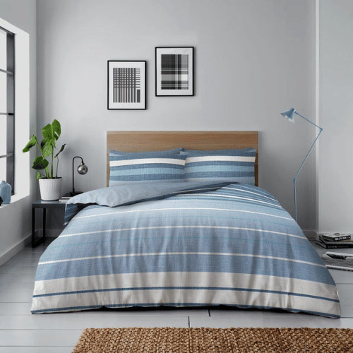 Block Stripes Duvet Cover Bedding Set Blue