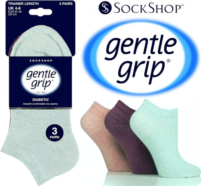 6 Pairs Ladies Diabetic Gentle Grip Honeycomb Top Seamless Toe Trainer Socks UK 4-8 Mint Mix